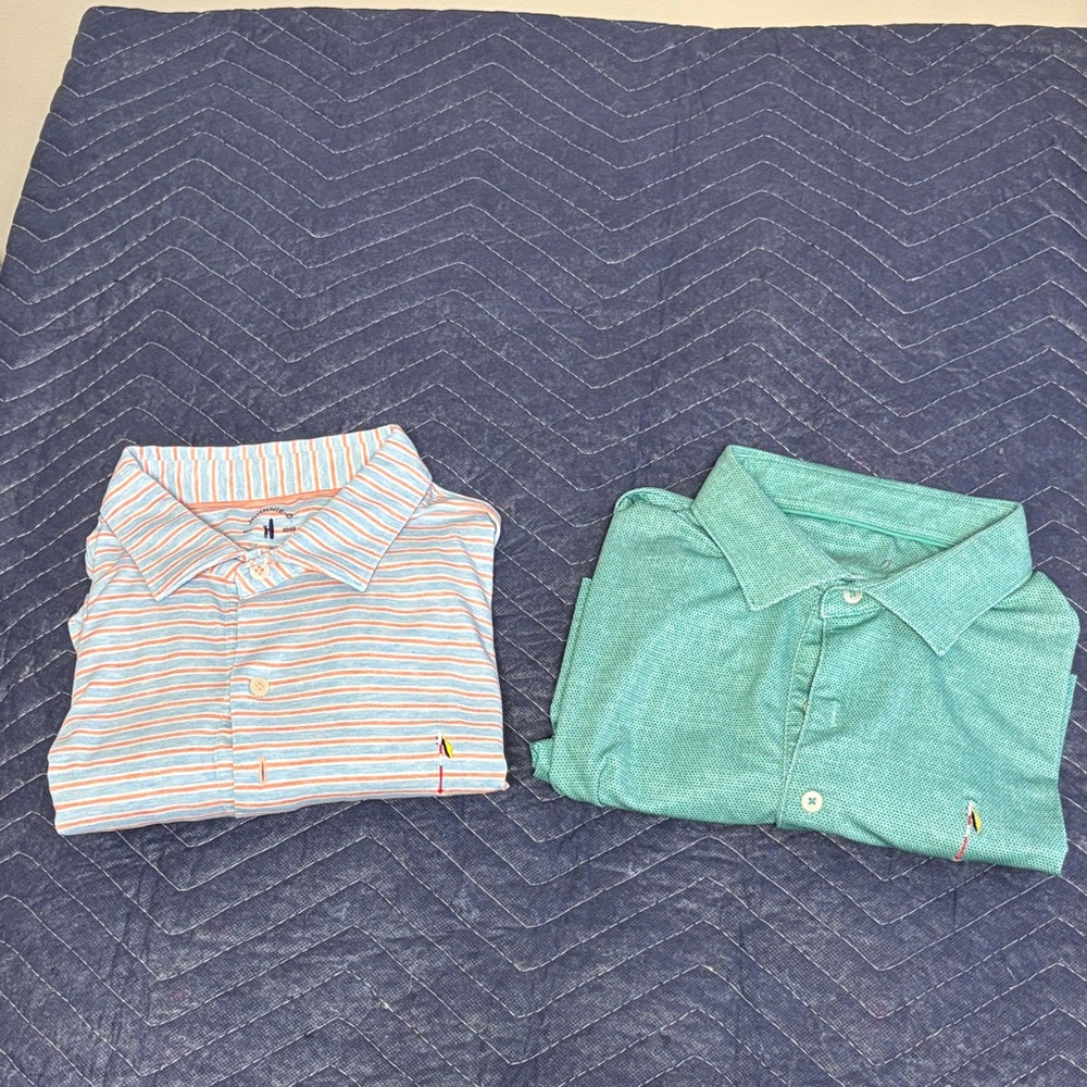 johnnie-O men’s Polos - Mint Green and Pastel Striped